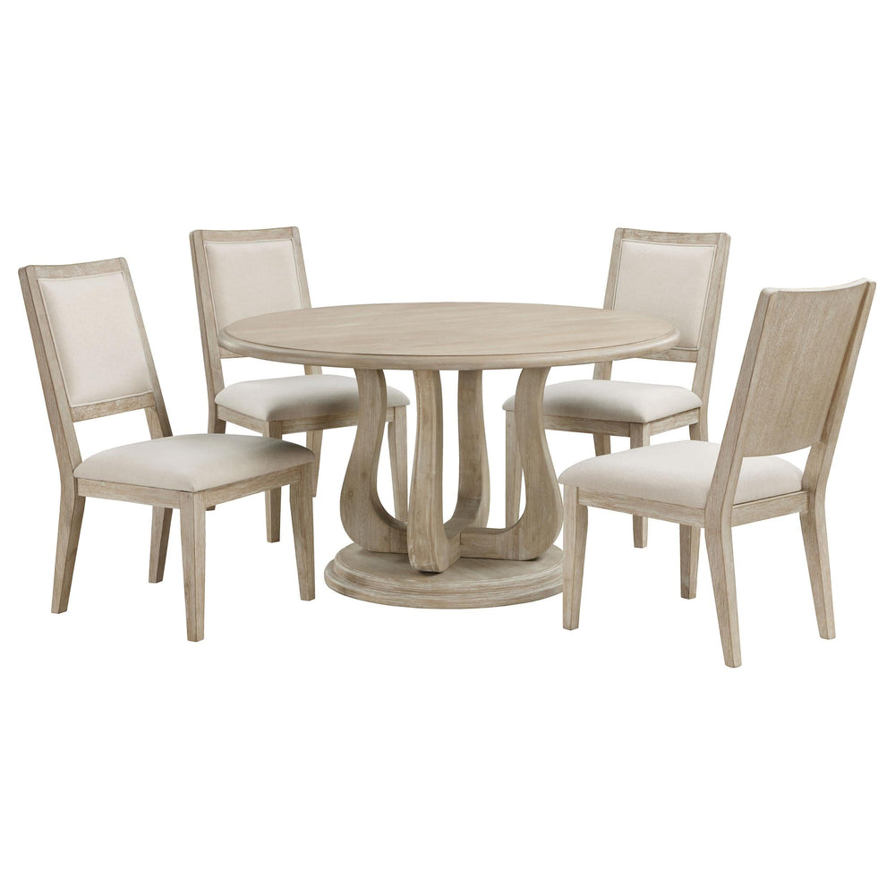 Juego de mesa de comedor redonda Trofello de 5 piezas, color blanco lavado