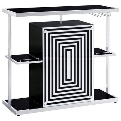 Estante de vidrio de dos niveles Zinnia para bar en casa, mueble para vinos, color negro