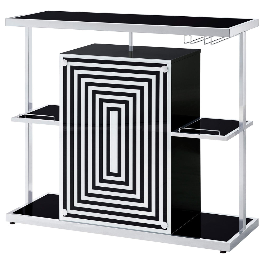 Estante de vidrio de dos niveles Zinnia para bar en casa, mueble para vinos, color negro