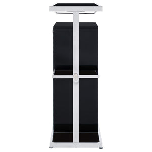 Estante de vidrio de dos niveles Zinnia para bar en casa, mueble para vinos, color negro