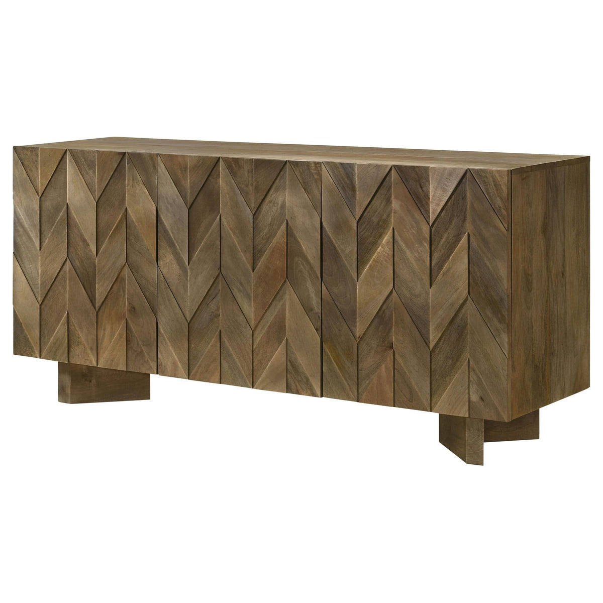 Aparador de madera maciza de 3 puertas Tyler, color marrón mango