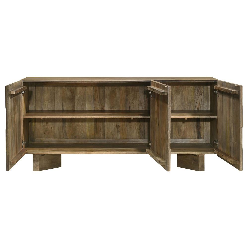 Aparador de madera maciza de 3 puertas Tyler, color marrón mango