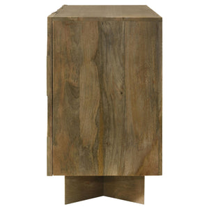 Aparador de madera maciza de 3 puertas Tyler, color marrón mango
