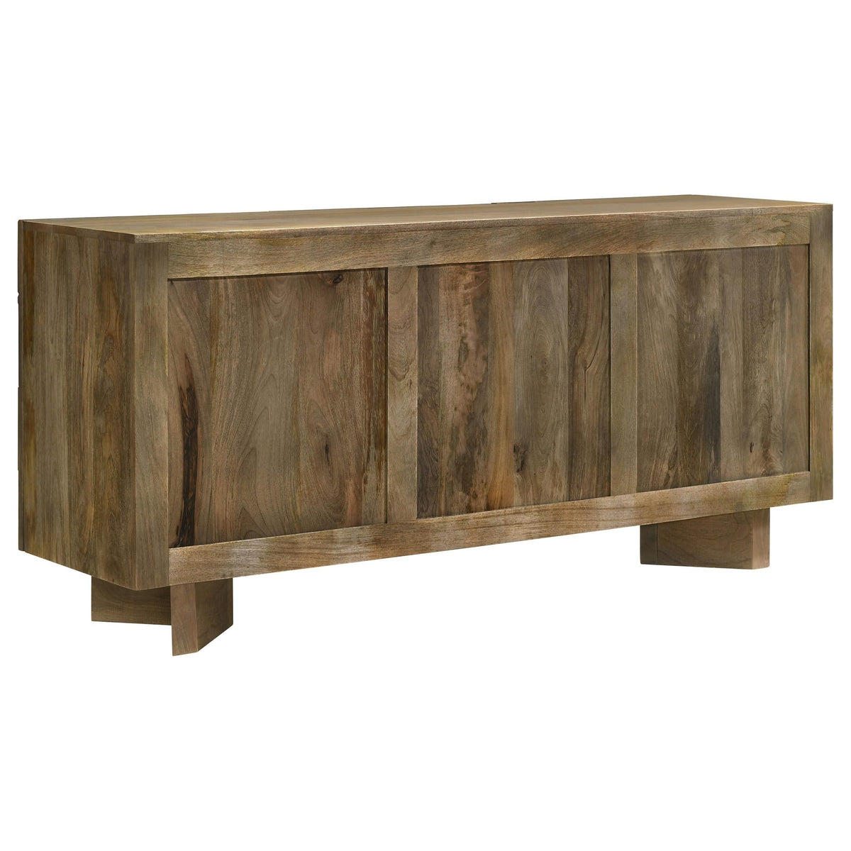 Aparador de madera maciza de 3 puertas Tyler, color marrón mango