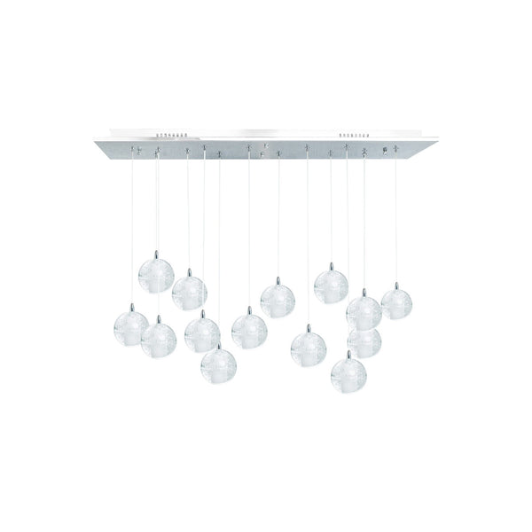 Lámpara de araña de 14 luces con esferas de cristal // Dosel rectangular cromado