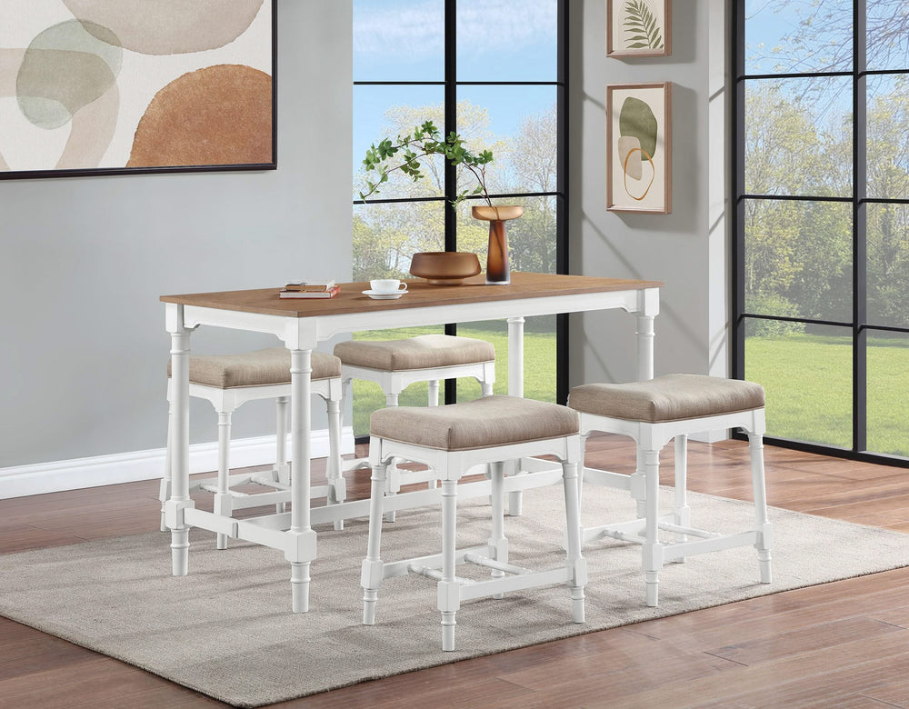 Juego de comedor rectangular de 5 piezas Martina, altura de mostrador, color blanco