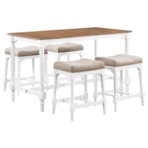 Juego de comedor rectangular de 5 piezas Martina, altura de mostrador, color blanco