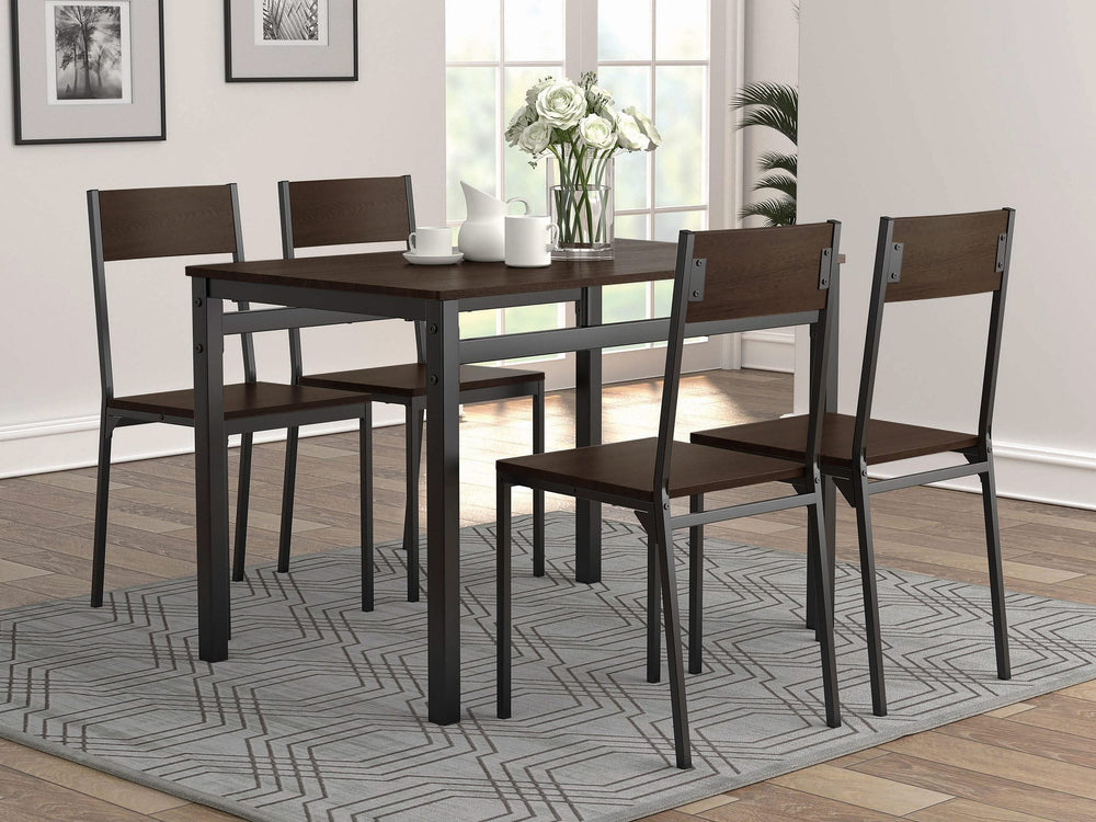 Juego de comedor rectangular Lana de 5 piezas en marrón oscuro y negro
