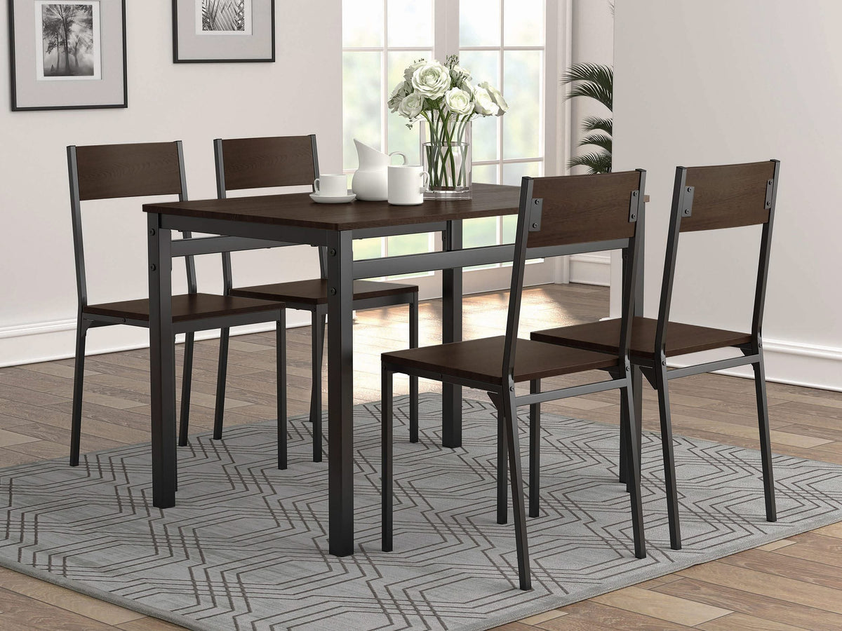 Juego de comedor rectangular Lana de 5 piezas en marrón oscuro y negro