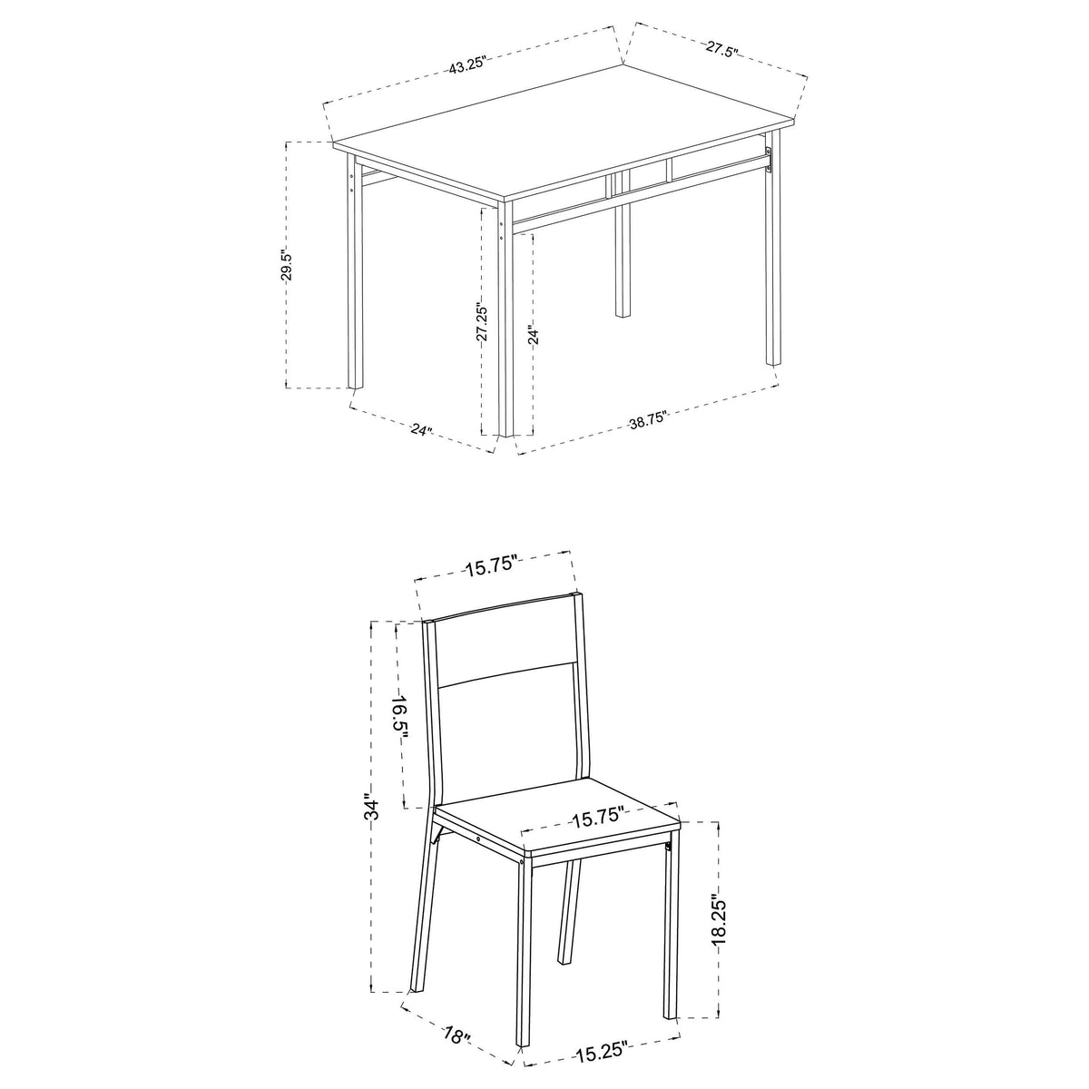 Juego de comedor rectangular Lana de 5 piezas en marrón oscuro y negro
