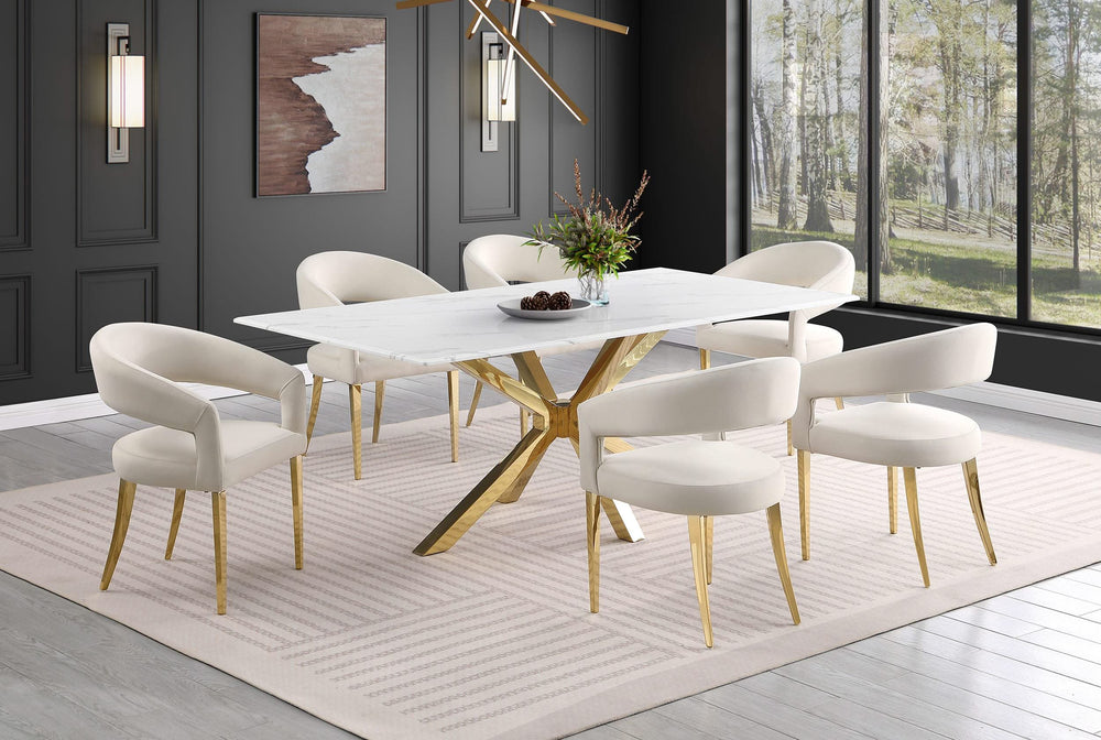 Mesa de comedor rectangular Venera de 79 pulgadas de imitación de mármol blanco