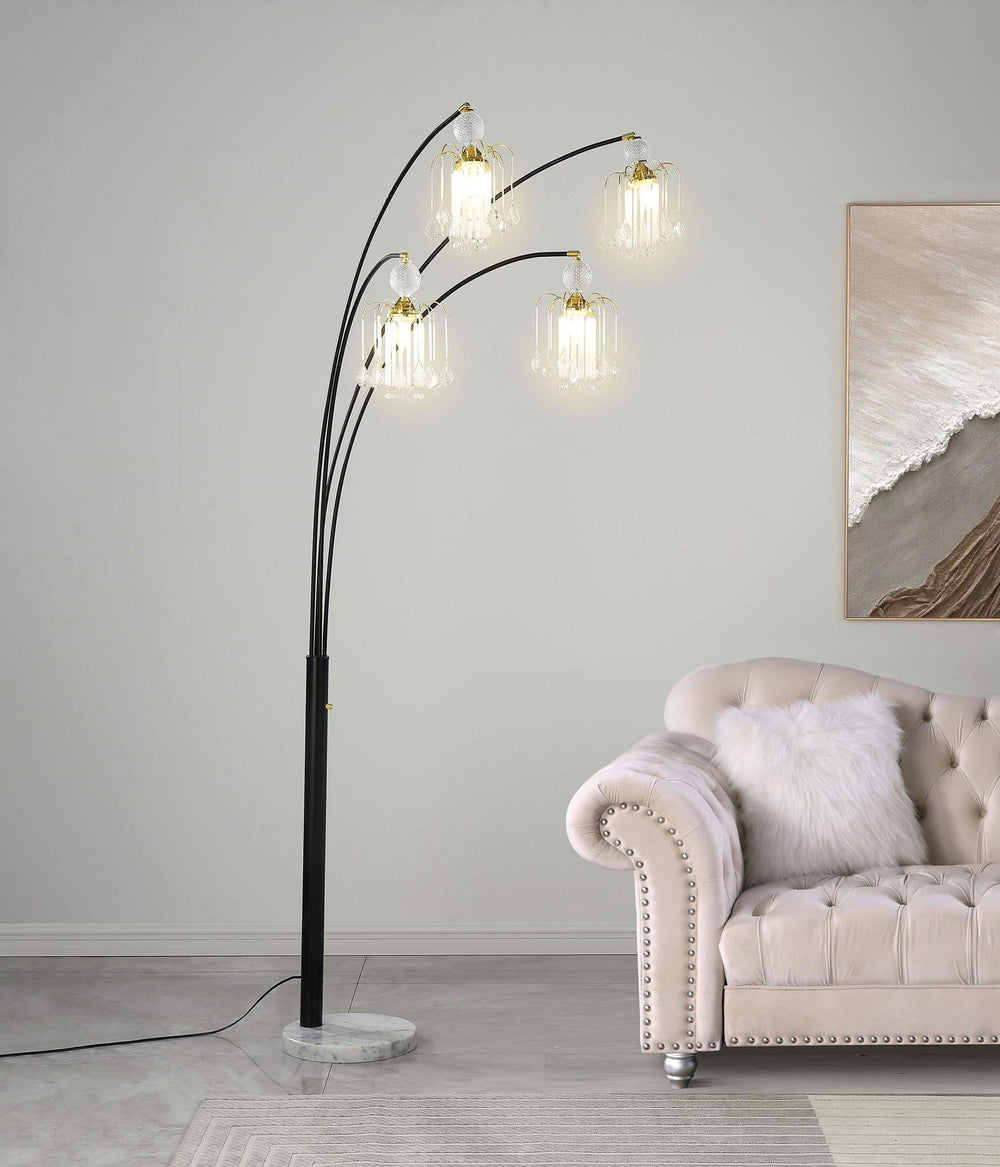 Lámpara de pie colgante Maisel de 91 pulgadas con forma de árbol de arco de cristal, color negro