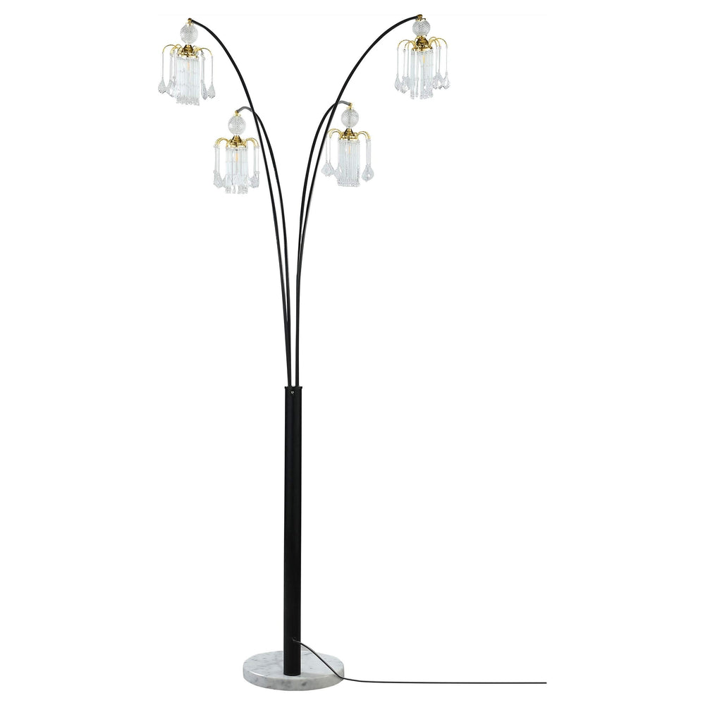 Lámpara de pie colgante Maisel de 91 pulgadas con forma de árbol de arco de cristal, color negro