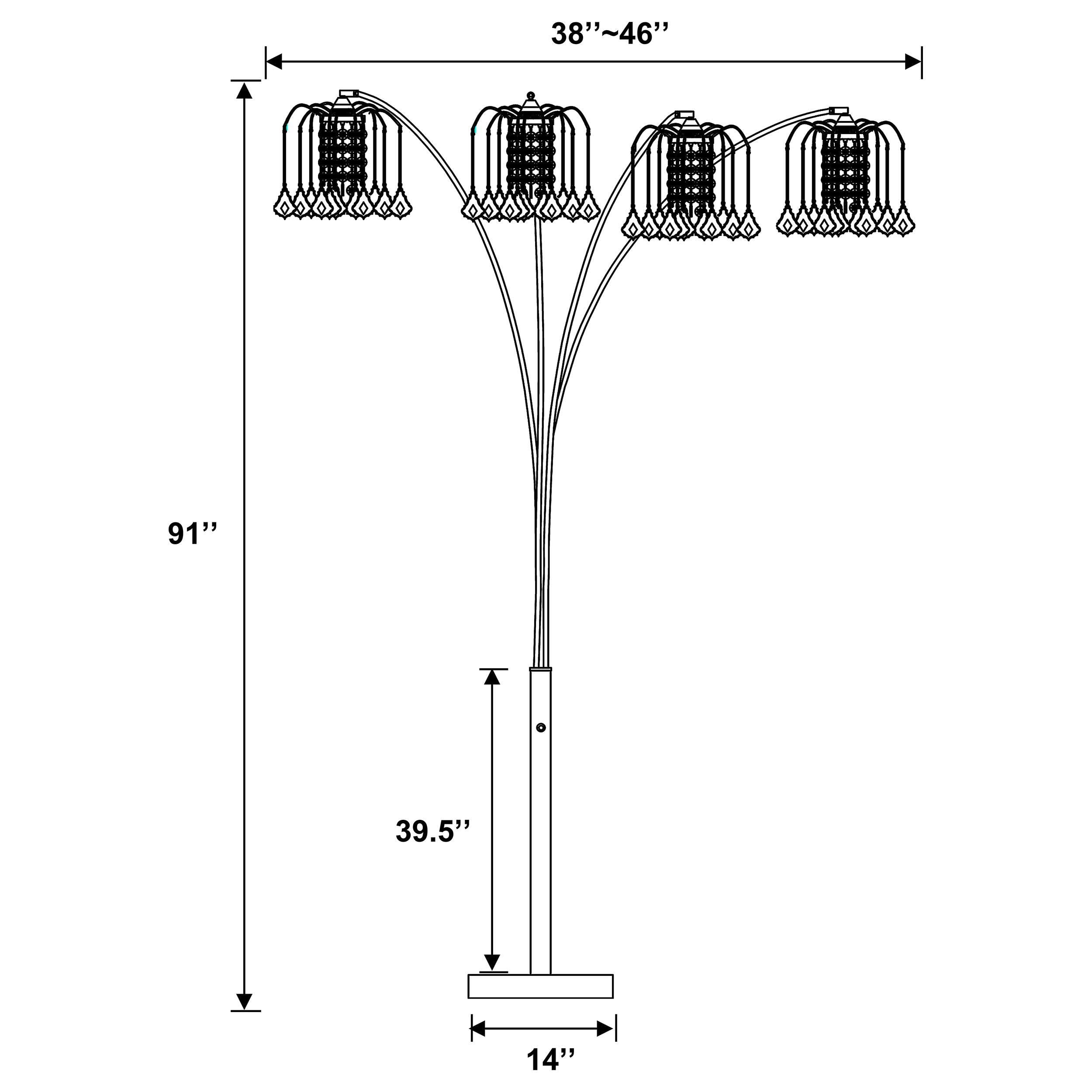 Lámpara de pie colgante Maisel de 91 pulgadas con forma de árbol de arco de cristal, color negro