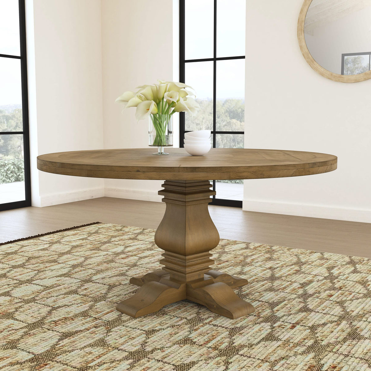 Florence Round 60-inch Wood Dining Table Rustic Honey