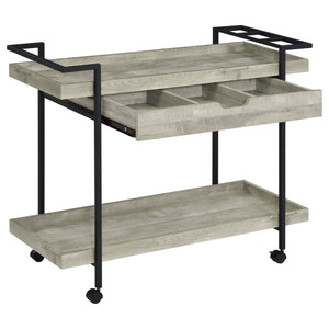 Carrito de bar Ventura de madera de ingeniería con 1 cajón, color gris Driftwood