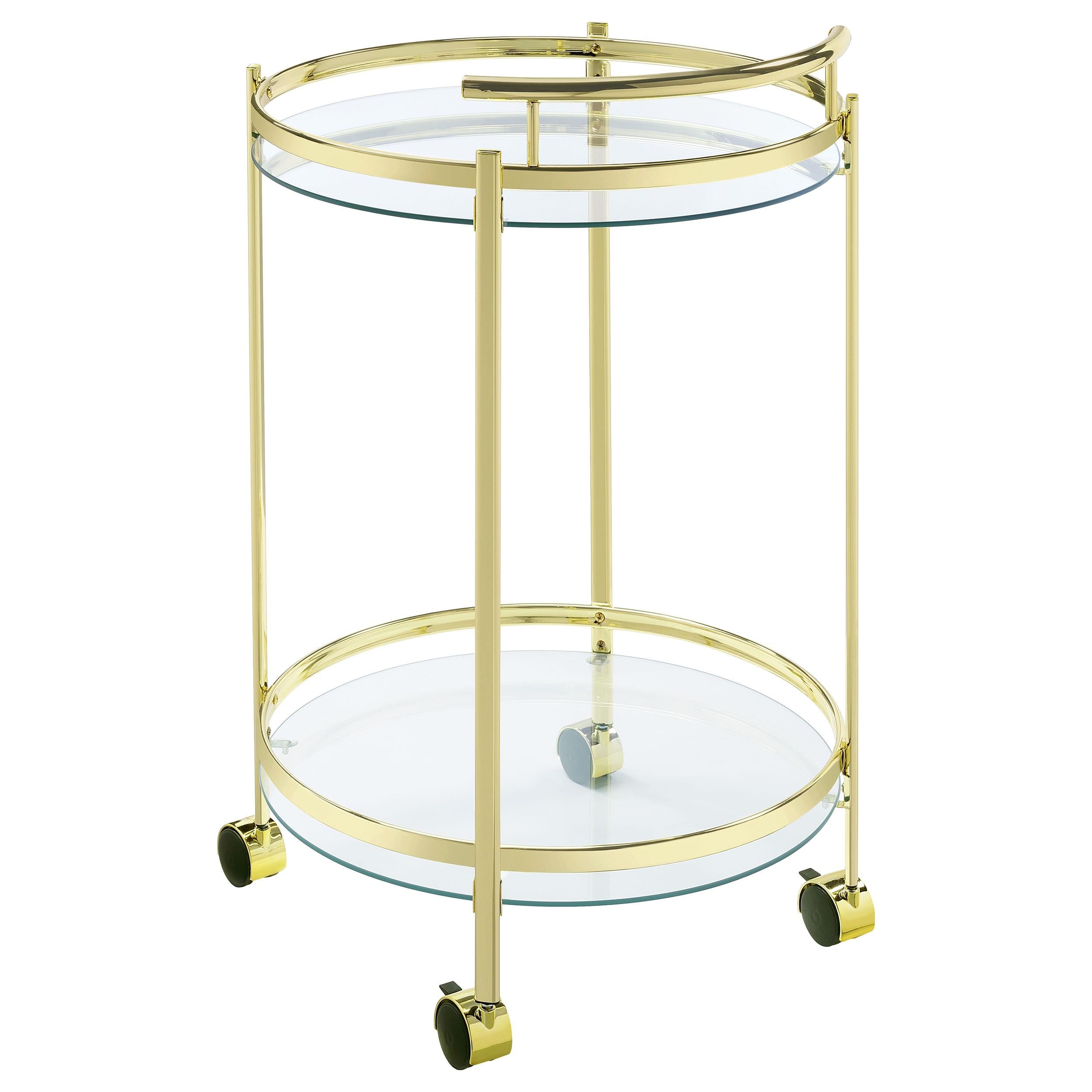 Chrissy 2-tier Round Glass Shelf Metal Bar Cart Brass