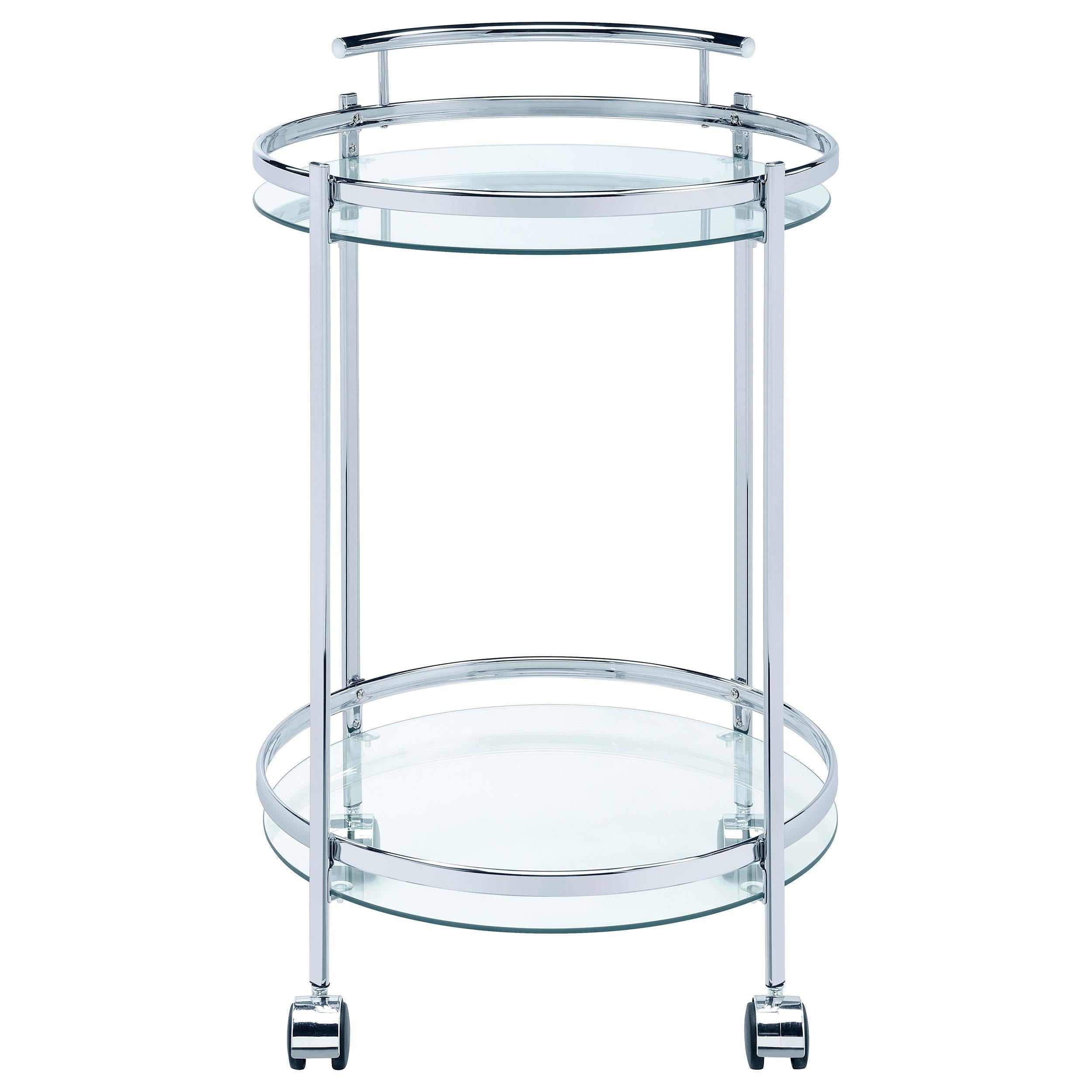 Chrissy Round Glass Shelf Metal Bar Cart Chrome