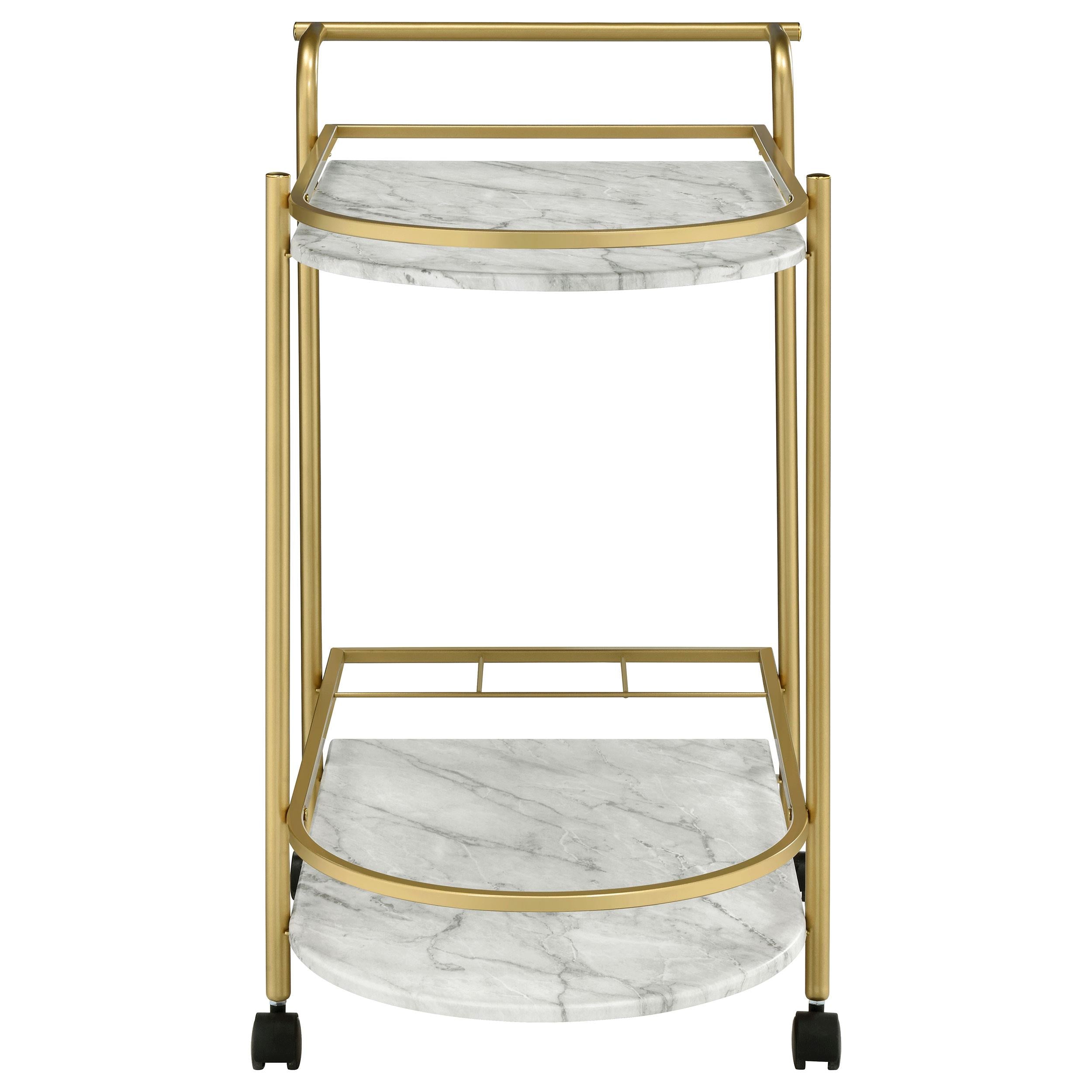 Desiree 2-tier Faux Marble Shelf Metal Bar Cart Gold