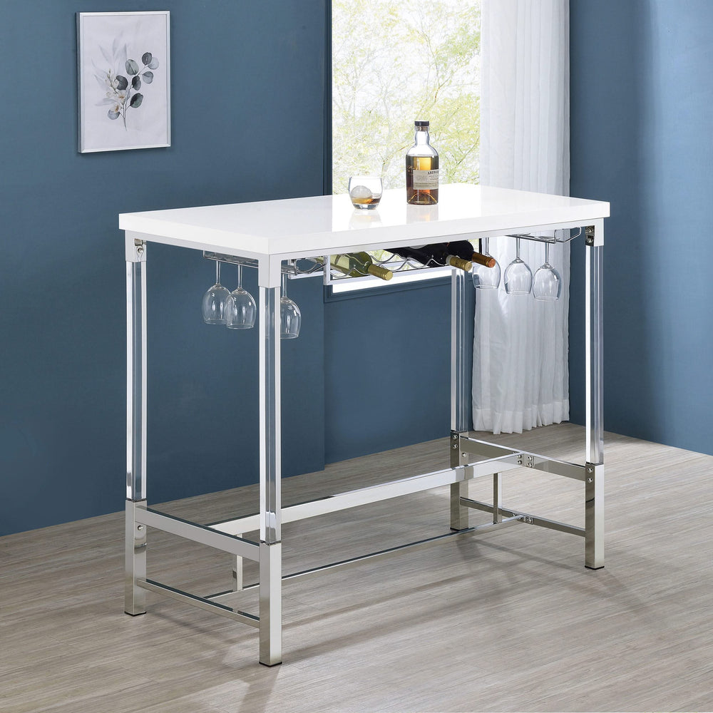 Mesa de bar Norcrest de 47 pulgadas con patas de acrílico, color blanco brillante