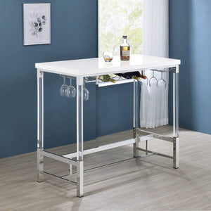 Mesa de bar Norcrest de 47 pulgadas con patas de acrílico, color blanco brillante