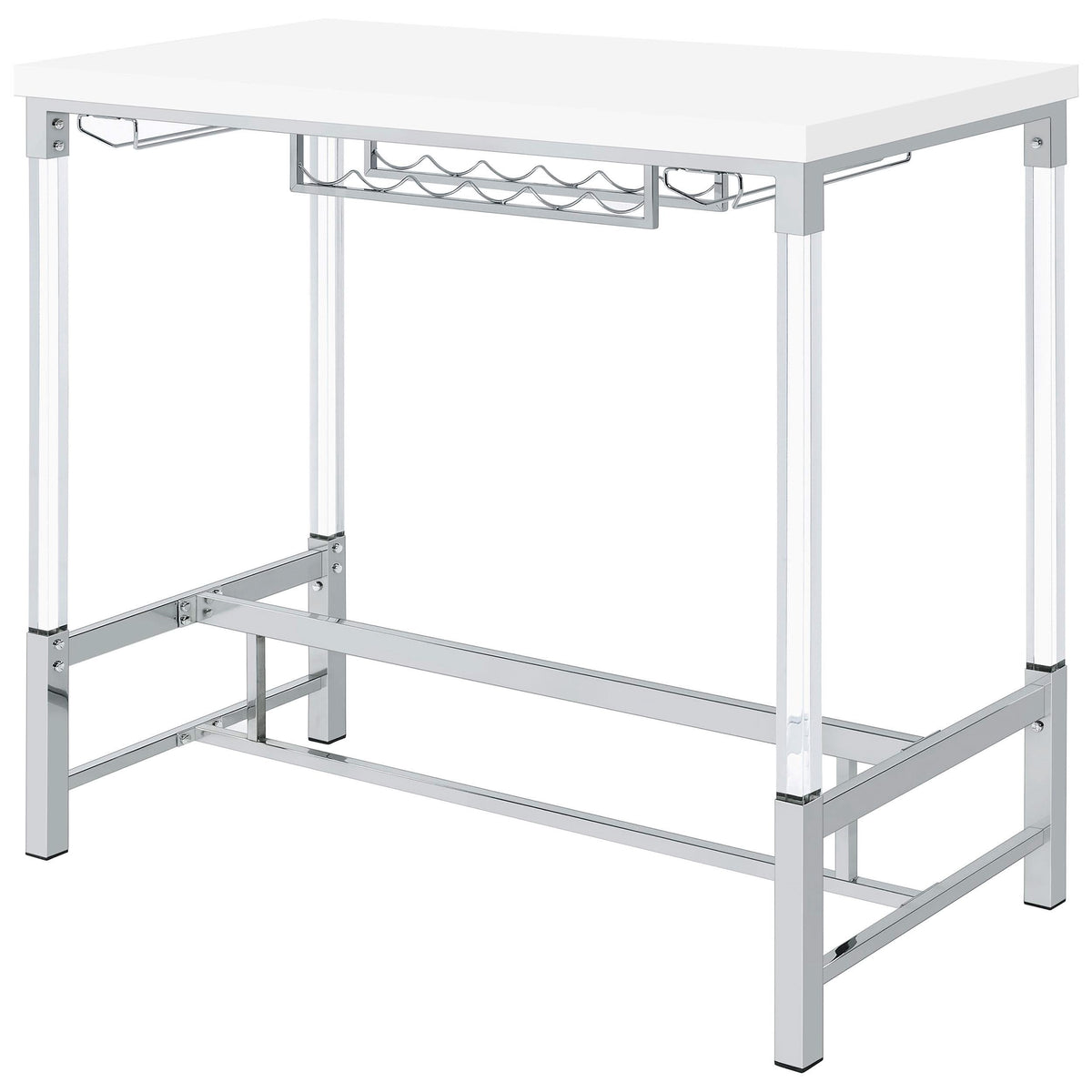 Mesa de bar Norcrest de 47 pulgadas con patas de acrílico, color blanco brillante