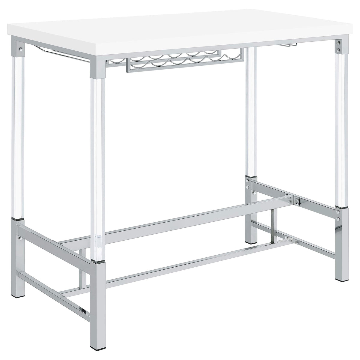Mesa de bar Norcrest de 47 pulgadas con patas de acrílico, color blanco brillante