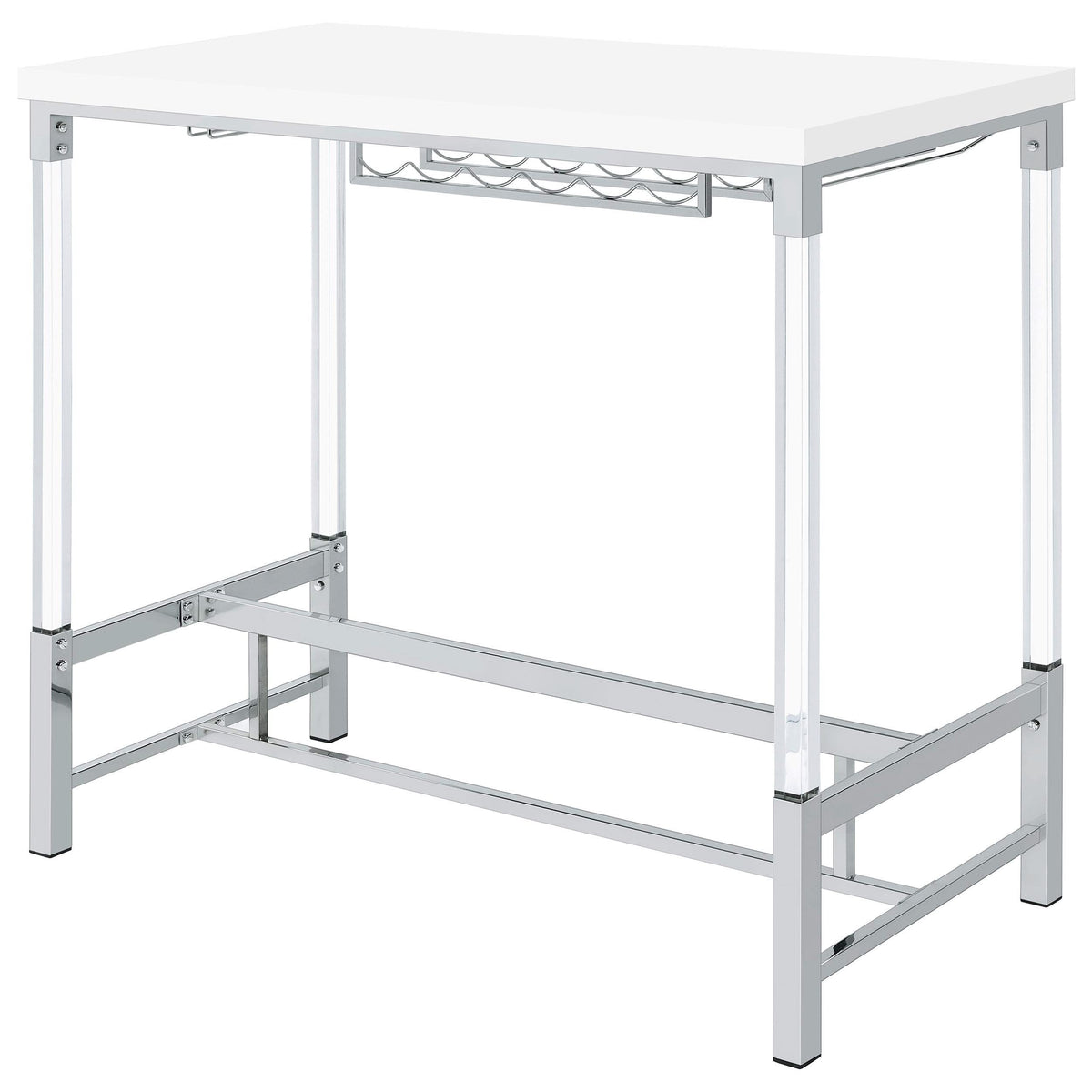 Mesa de bar Norcrest de 47 pulgadas con patas de acrílico, color blanco brillante