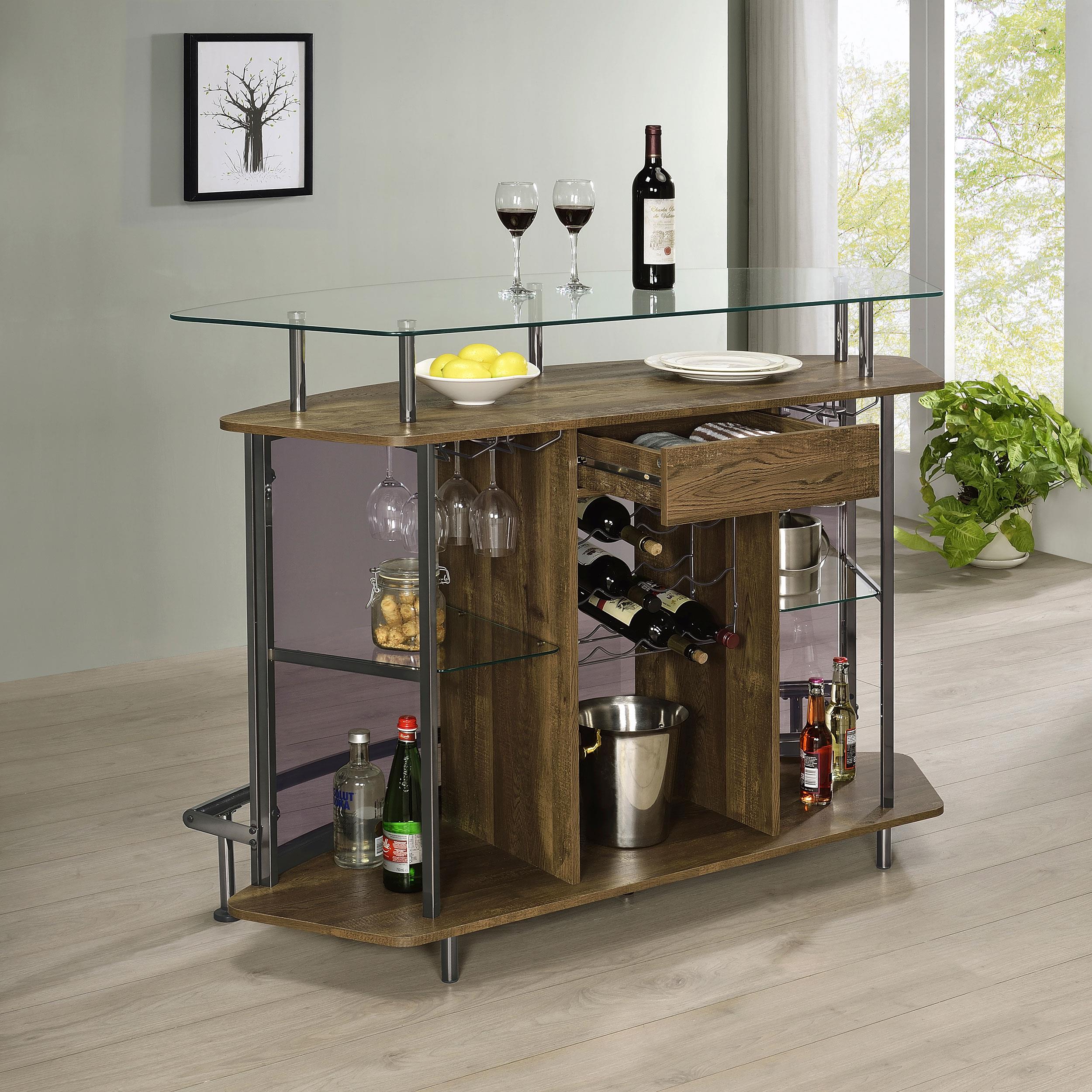 Gideon Curved Glass Top Home Bar Wine Cabinet Brown Oak