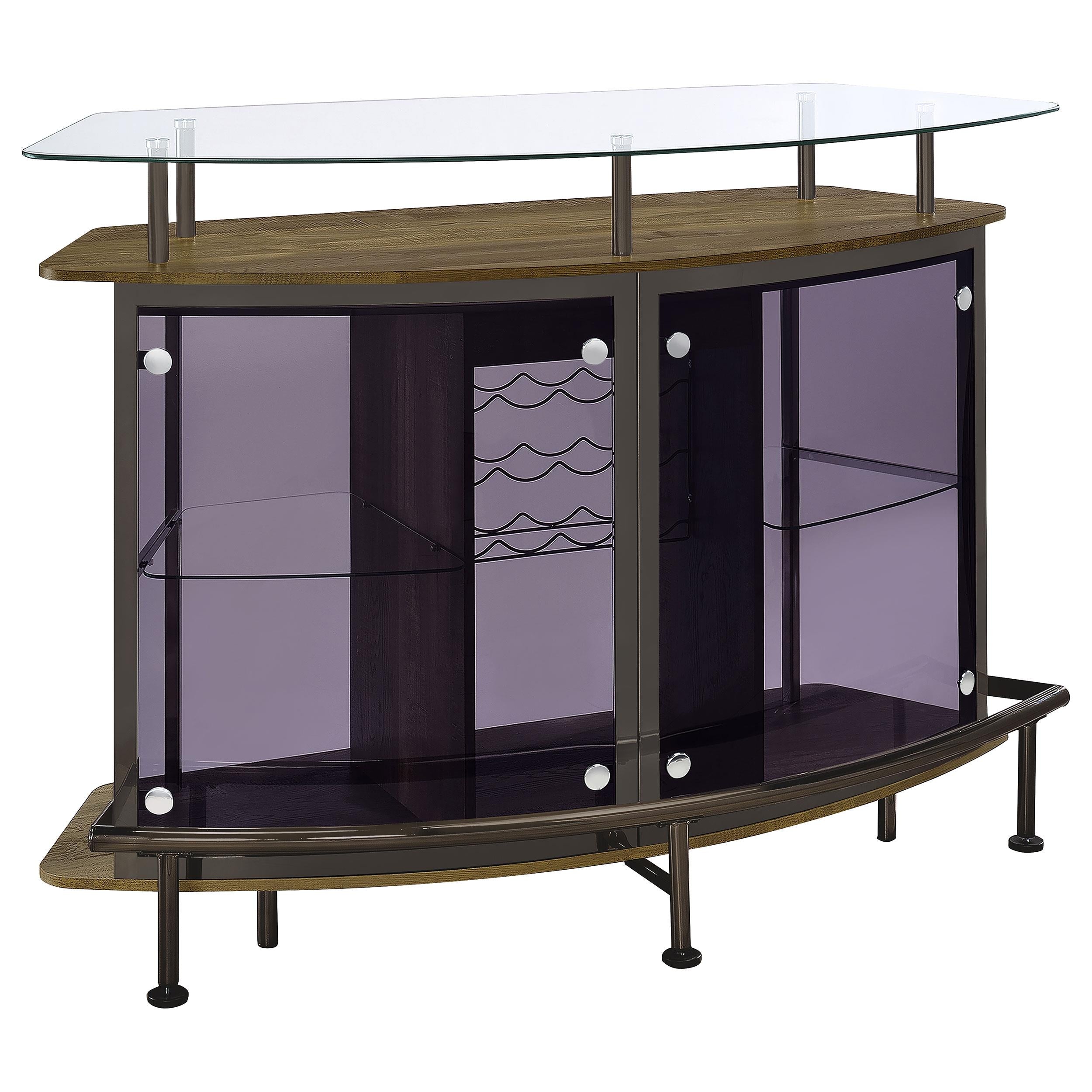 Gideon Curved Glass Top Home Bar Wine Cabinet Brown Oak