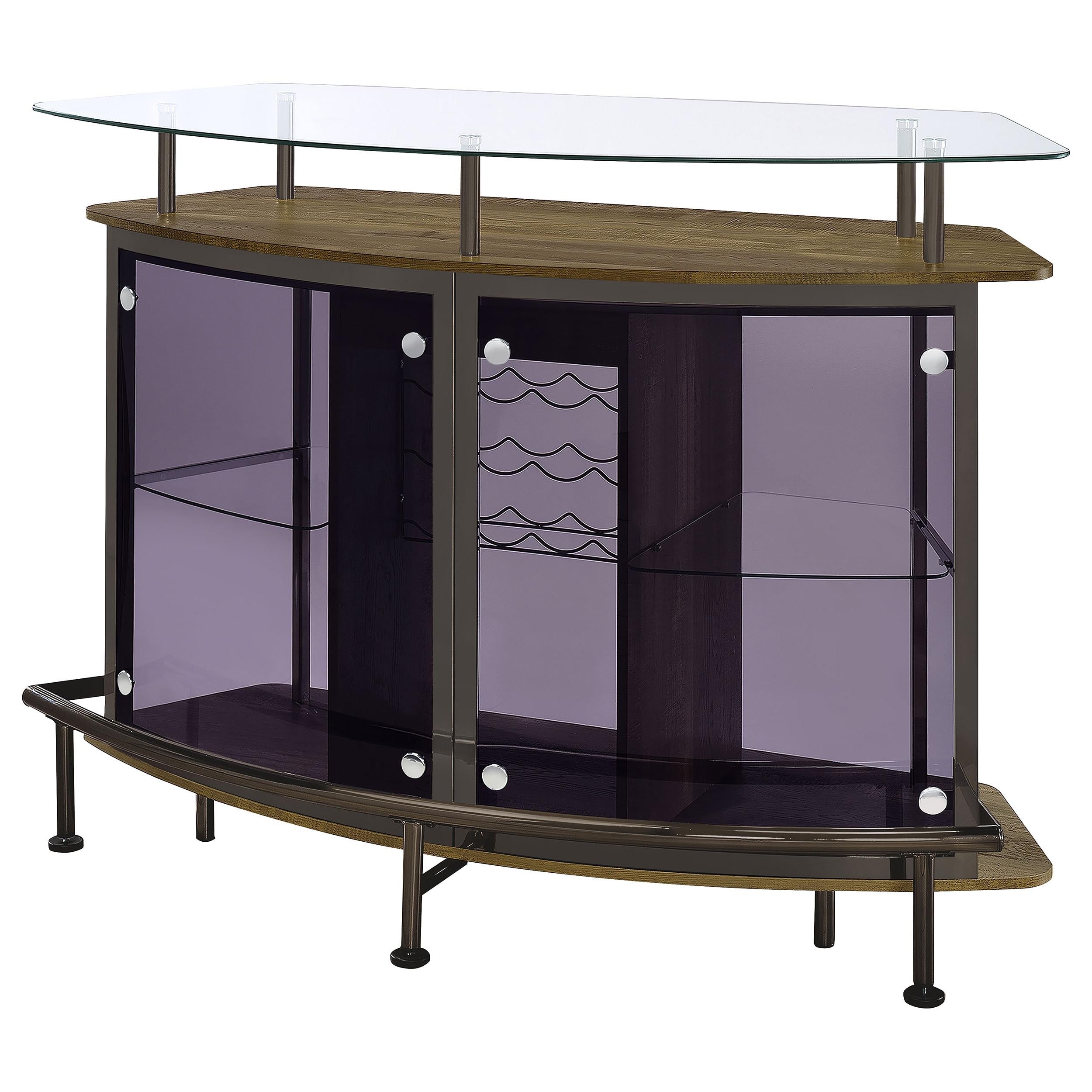 Gideon Curved Glass Top Home Bar Wine Cabinet Brown Oak