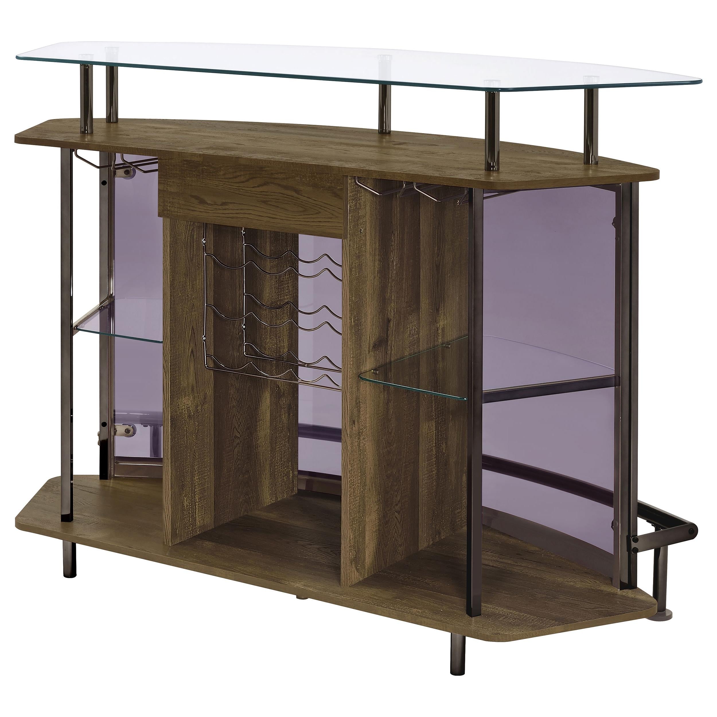 Gideon Curved Glass Top Home Bar Wine Cabinet Brown Oak