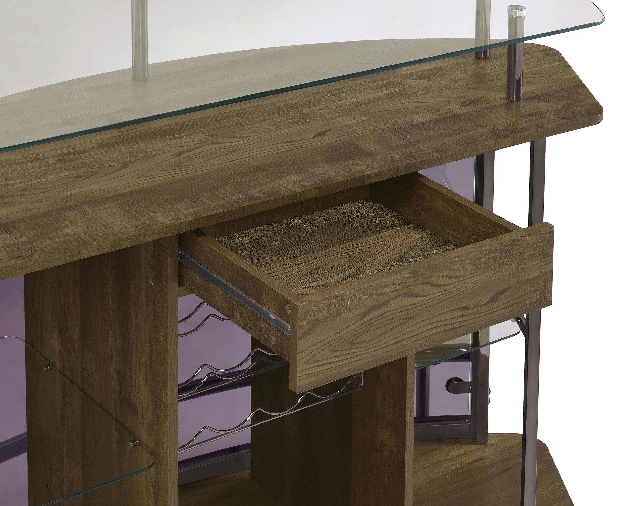 Gideon Curved Glass Top Home Bar Wine Cabinet Brown Oak