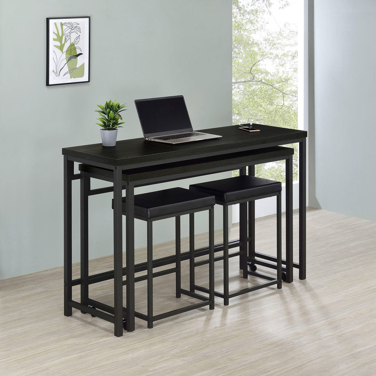 Juego de mesa multiusos de 4 piezas Hawes de altura de mostrador, color negro