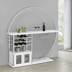 Mueble bar circular LED de 2 puertas Risley, blanco de alto brillo