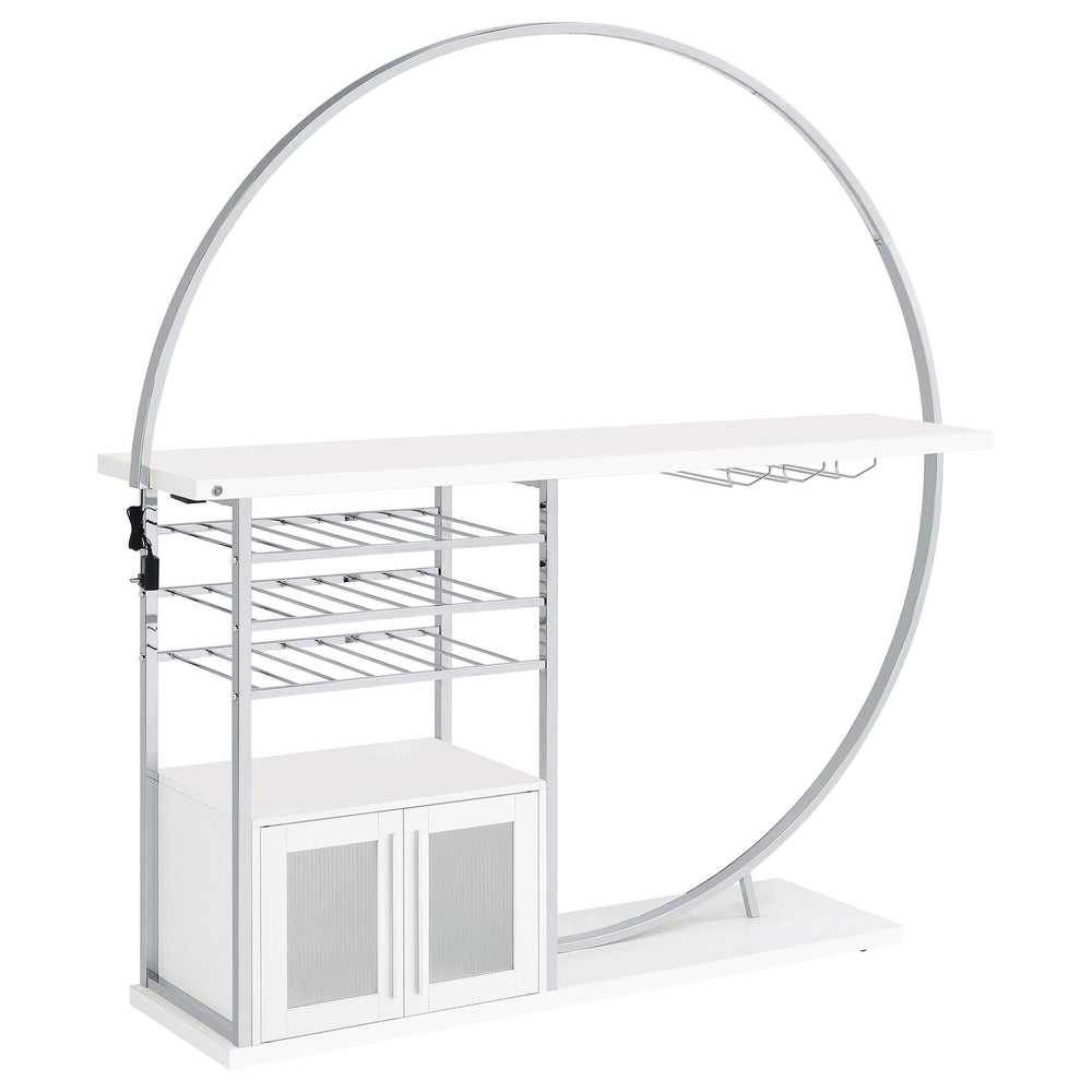 Mueble bar circular LED de 2 puertas Risley, blanco de alto brillo