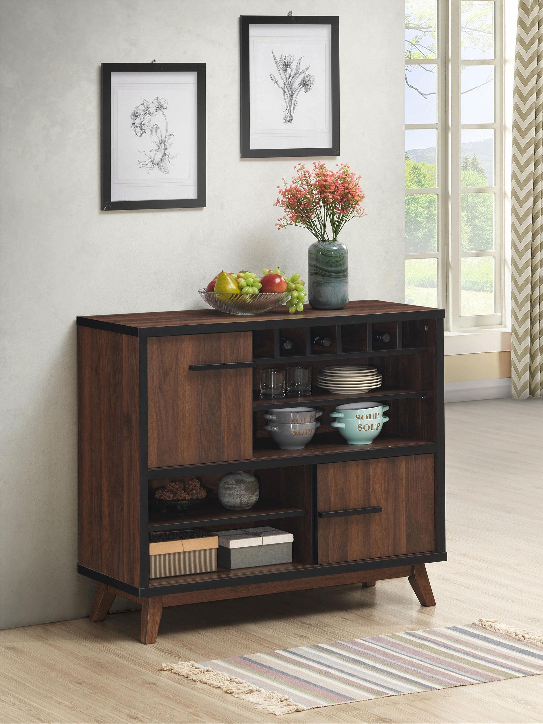 Ezekiel 2-door Home Bar Wine Storage Cabinet Walnut