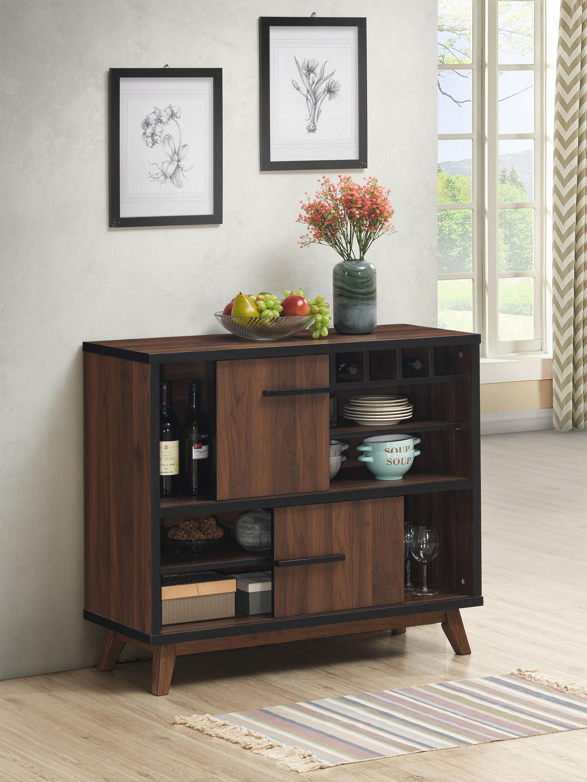 Ezekiel 2-door Home Bar Wine Storage Cabinet Walnut