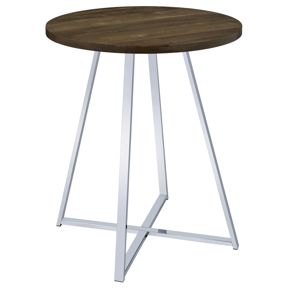 Mesa de bar de bistró redonda Burkhart de 35 pulgadas de altura, de roble marrón