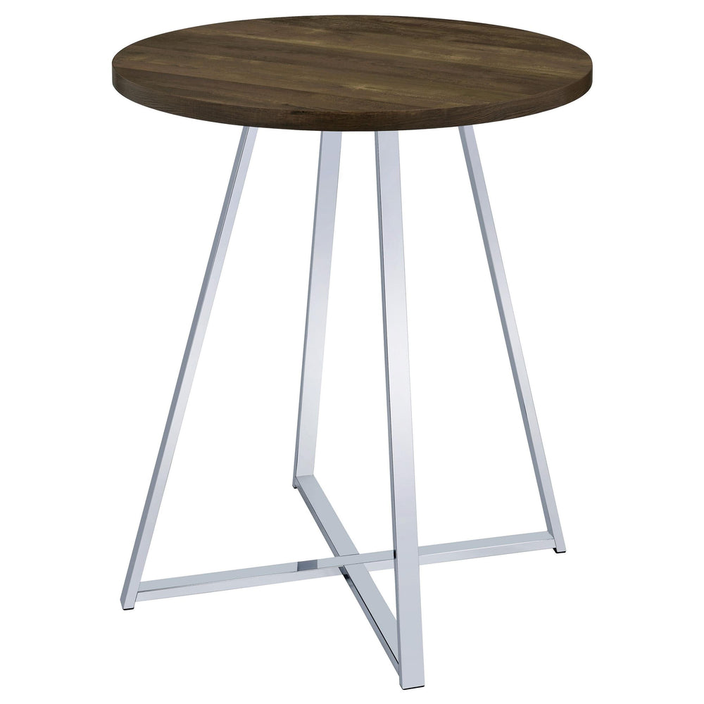 Mesa de bar de bistró redonda Burkhart de 35 pulgadas de altura, de roble marrón