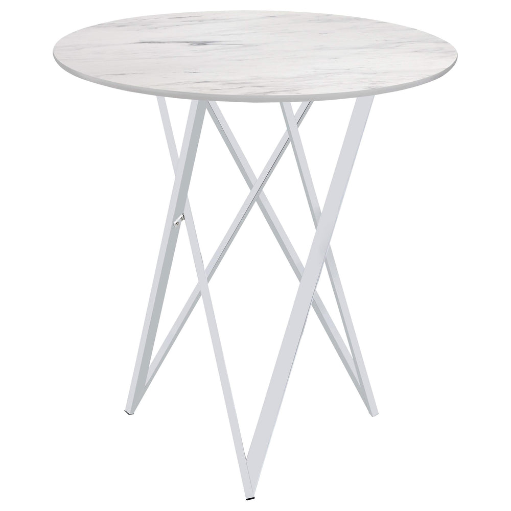 Mesa de bar bistró redonda Bexter de 35 pulgadas con imitación de mármol, cromada