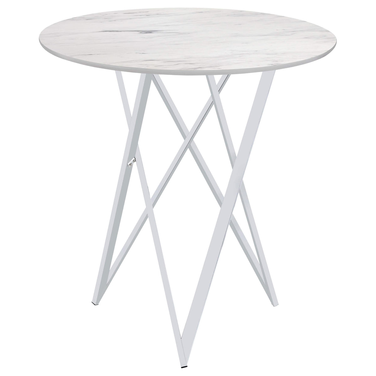Mesa de bar bistró redonda Bexter de 35 pulgadas con imitación de mármol, cromada