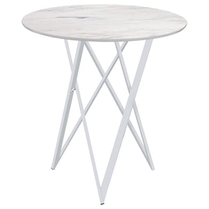 Mesa de bar bistró redonda Bexter de 35 pulgadas con imitación de mármol, cromada