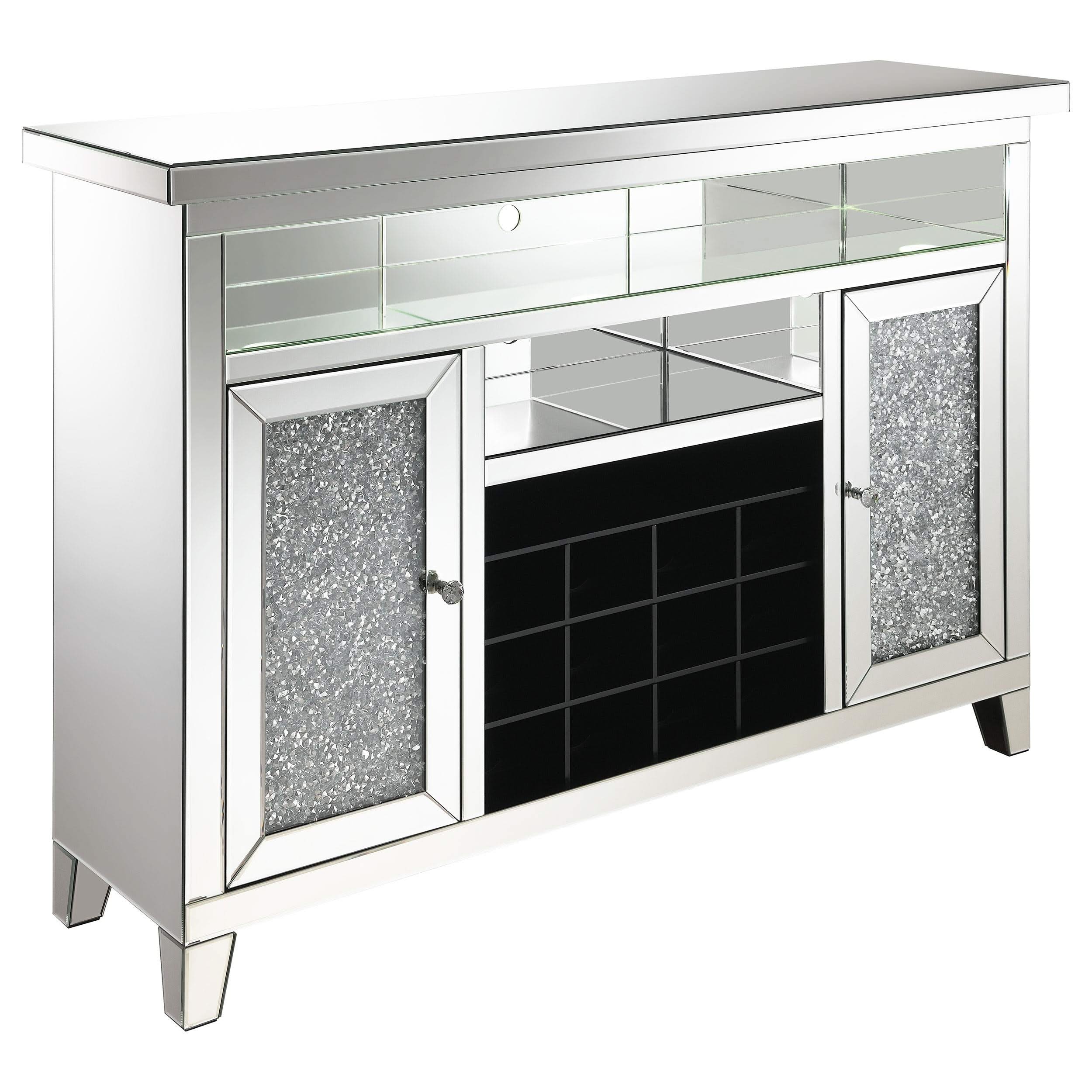 Vitrina bar para vinos Melinda de 2 puertas con espejo LED y color plateado