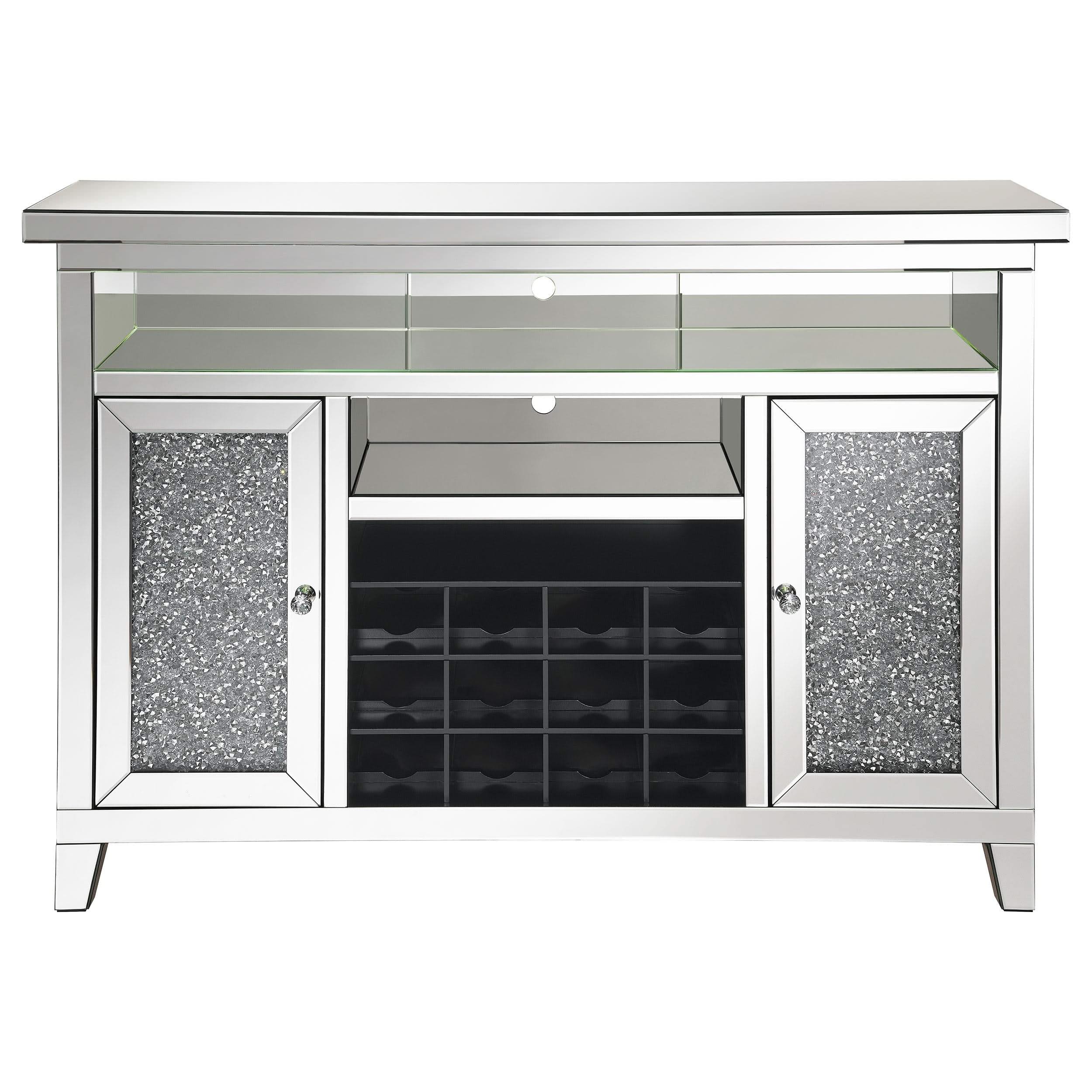 Vitrina bar para vinos Melinda de 2 puertas con espejo LED y color plateado