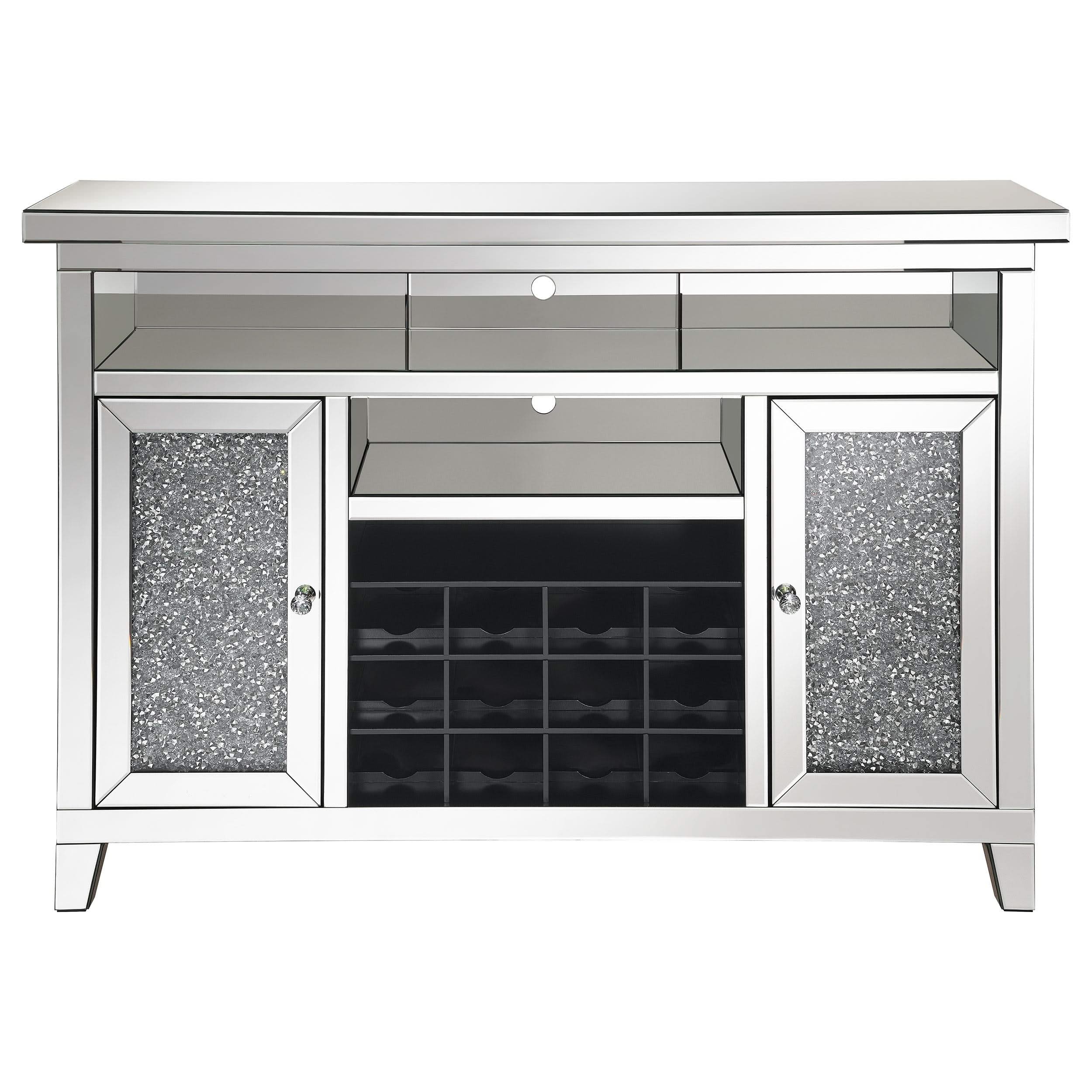Vitrina bar para vinos Melinda de 2 puertas con espejo LED y color plateado