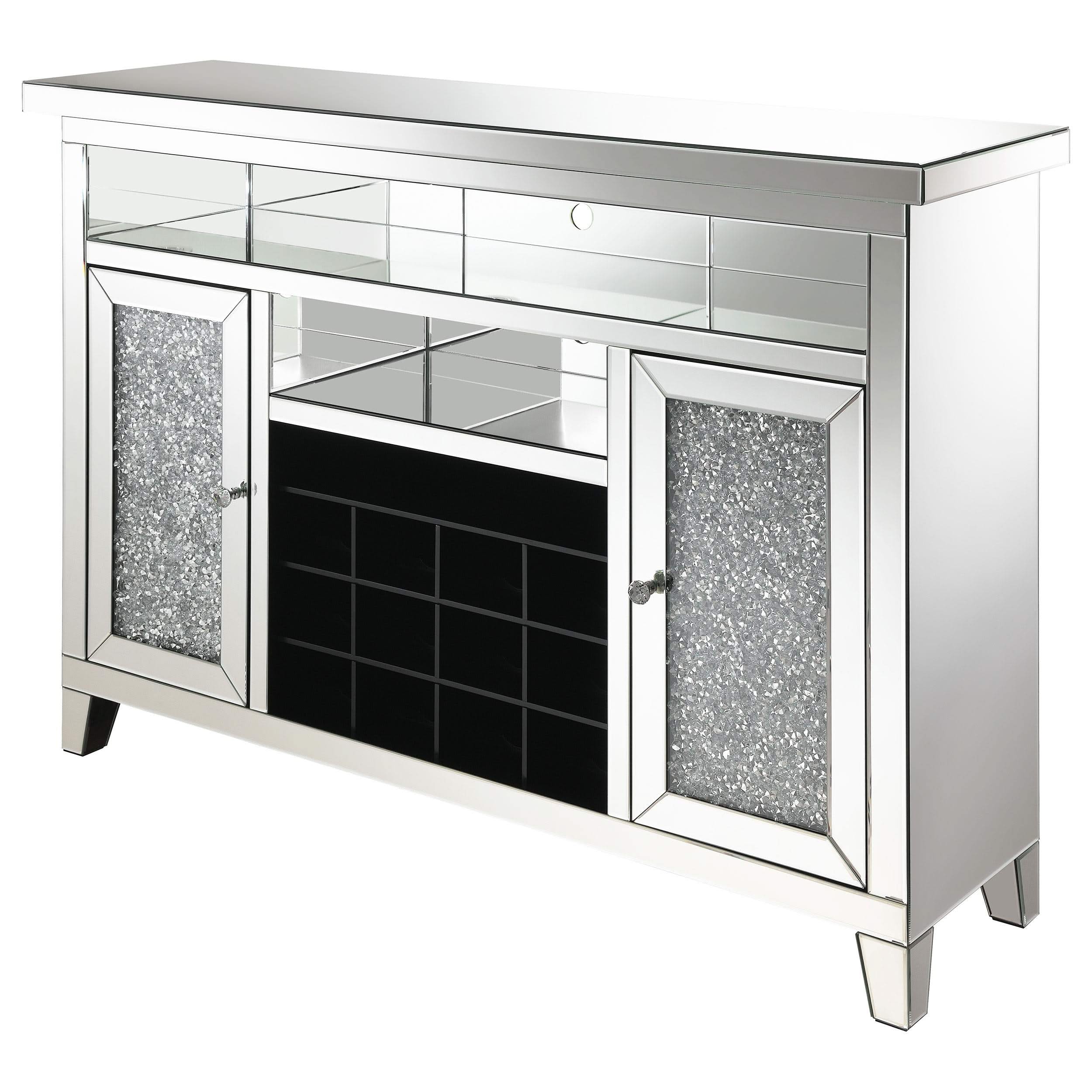 Vitrina bar para vinos Melinda de 2 puertas con espejo LED y color plateado