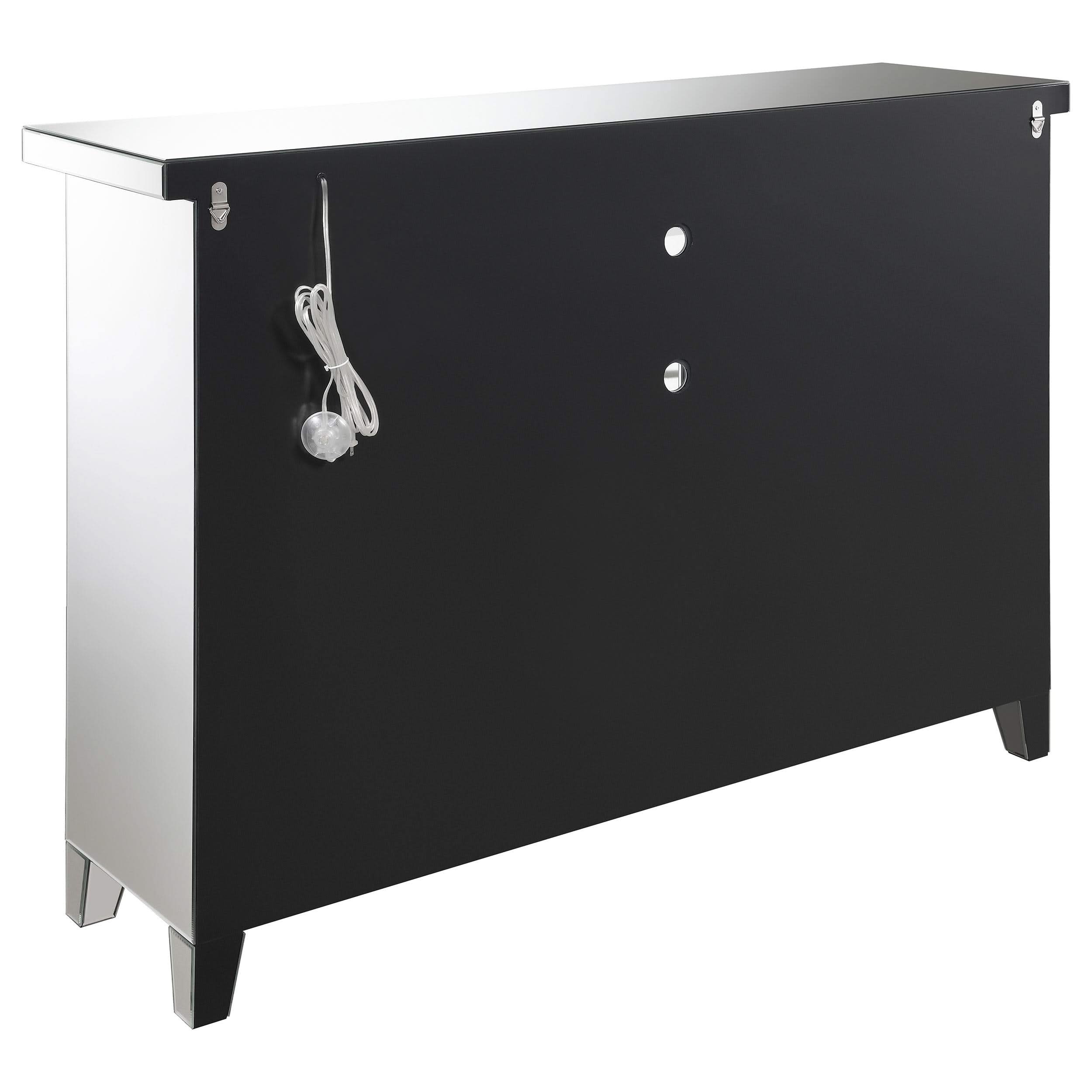Vitrina bar para vinos Melinda de 2 puertas con espejo LED y color plateado