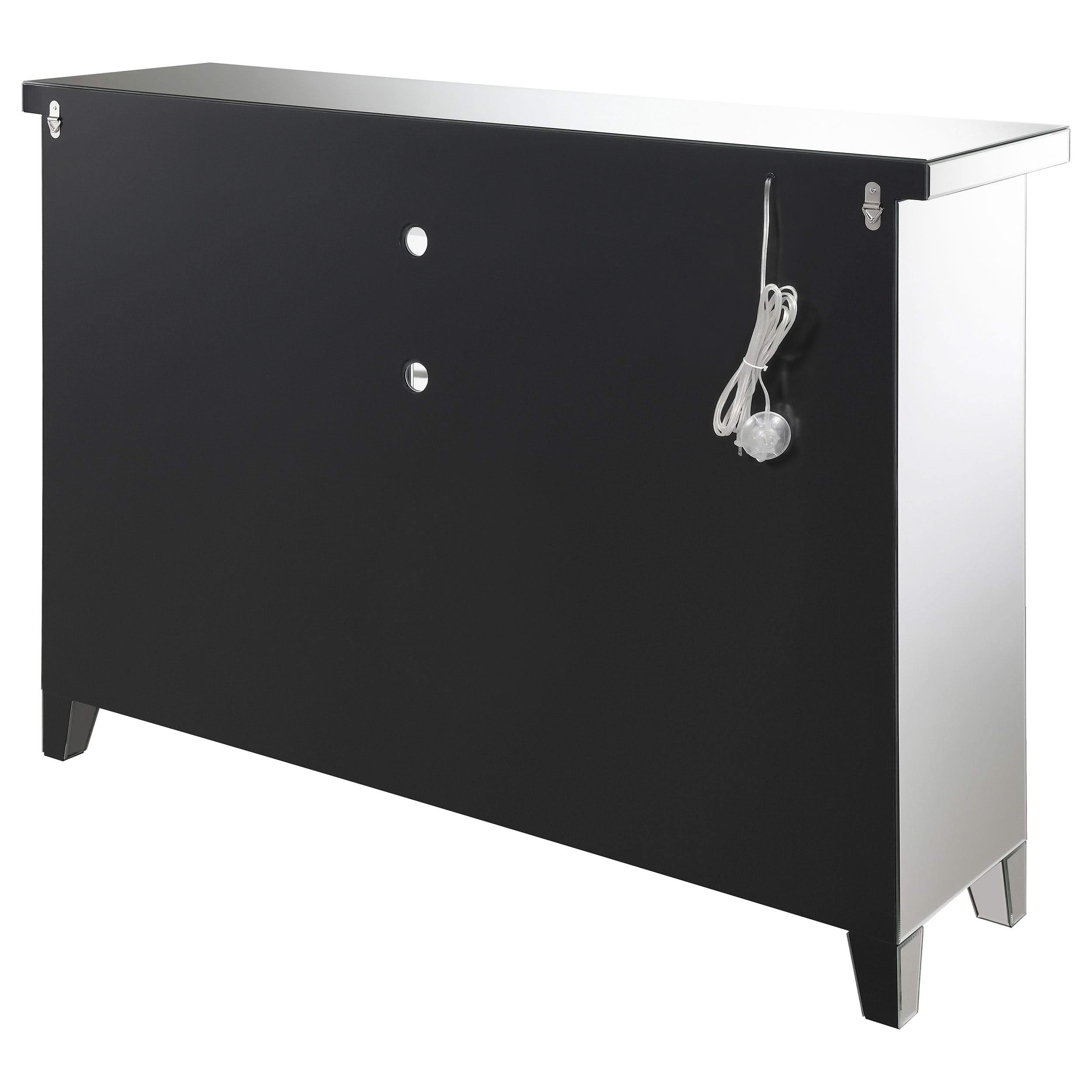 Vitrina bar para vinos Melinda de 2 puertas con espejo LED y color plateado
