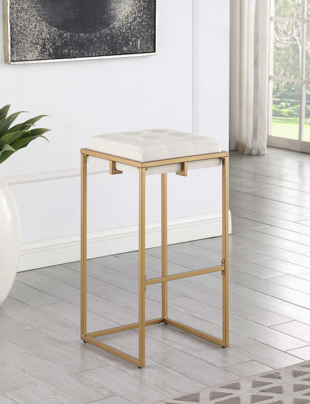 Taburete de bar tapizado sin respaldo Nadia beige (juego de 2)